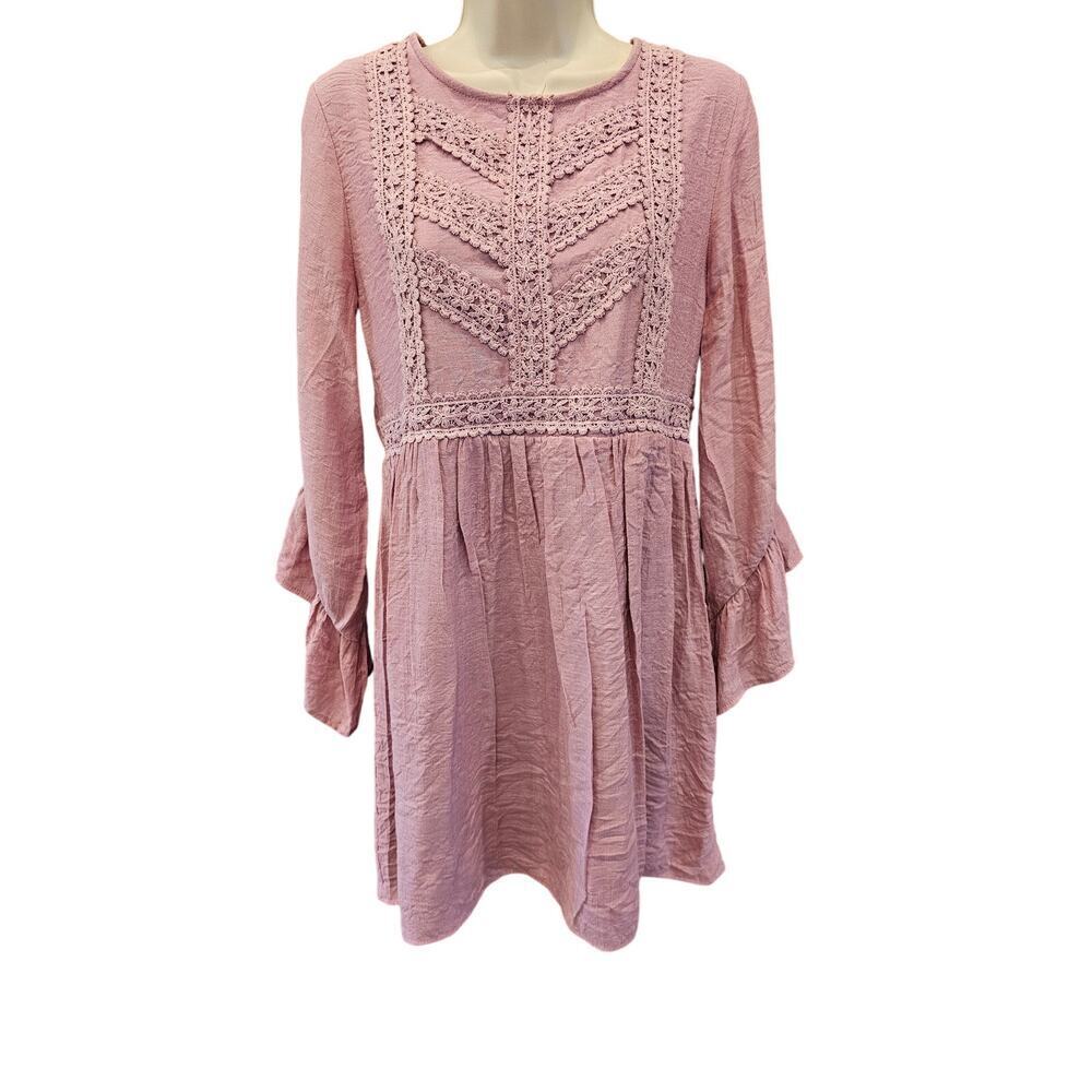NWT entro size M medium lined oeasant lace trim mauve pink dress Coquette chic